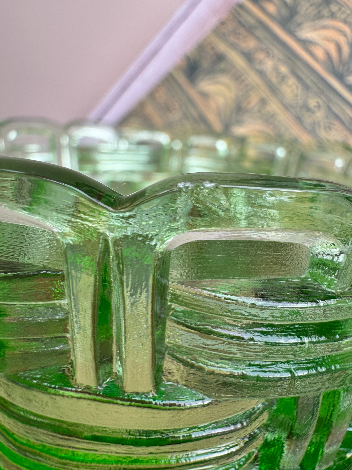 L.E. Smith Apple Green Wicker Pattern Glass Bowl – 1930s Depression Glass