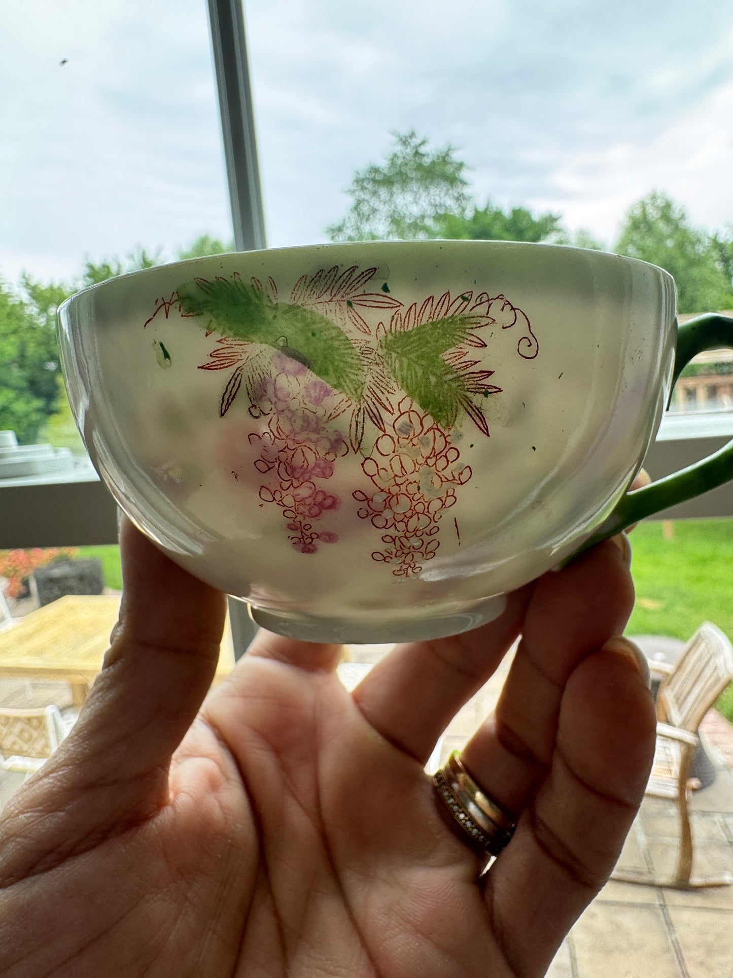 Vintage Japanese Scenic Teacups & Saucers – Pair with Gold Trim and Landscape Motifs