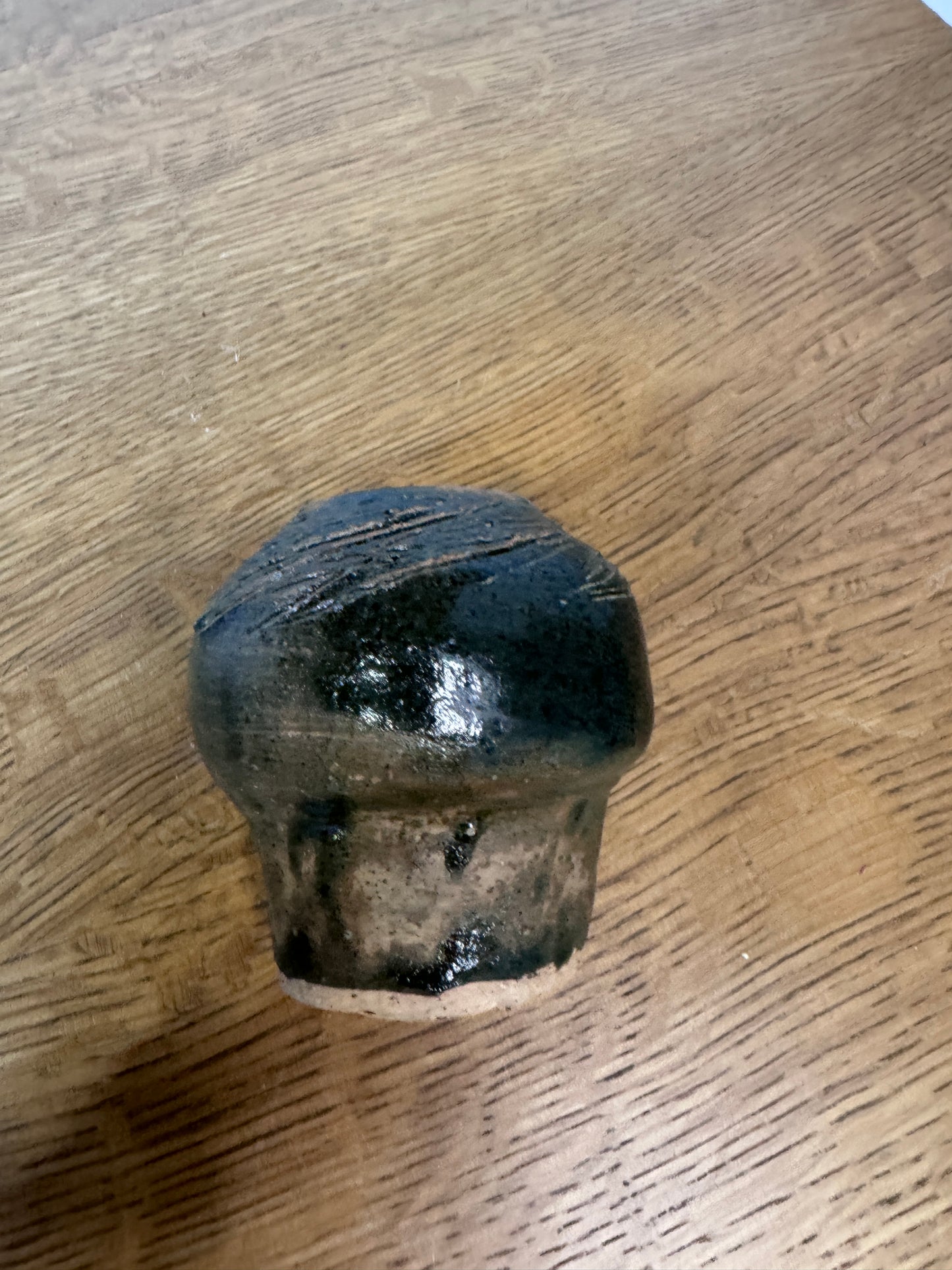 Signed Stoneware Studio Pottery Bud Vase – Textured Green Glaze (Needham)