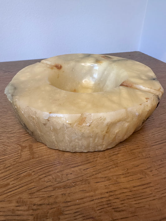 Vintage Hand-Carved Alabaster Ashtray | Mid-Century Italian Marble Stone | Heavy Sculptural Trinket Bowl