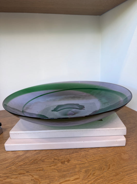 Murano Art Glass Centerpiece Bowl – Hand-Blown in Italy – Crate & Barrel, Green & Amethyst, 15.75”