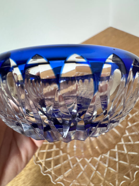 Cut-to-Clear Cobalt Blue Crystal Bowl – Starburst Base, Deep Overlay