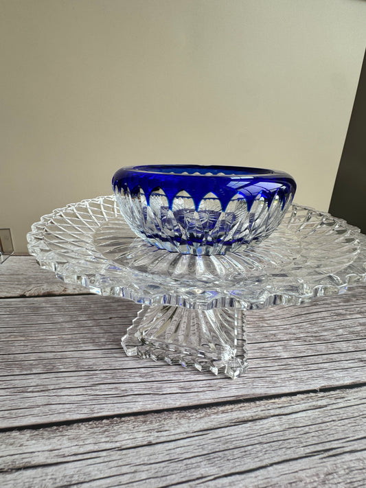 Cut-to-Clear Cobalt Blue Crystal Bowl – Starburst Base, Deep Overlay