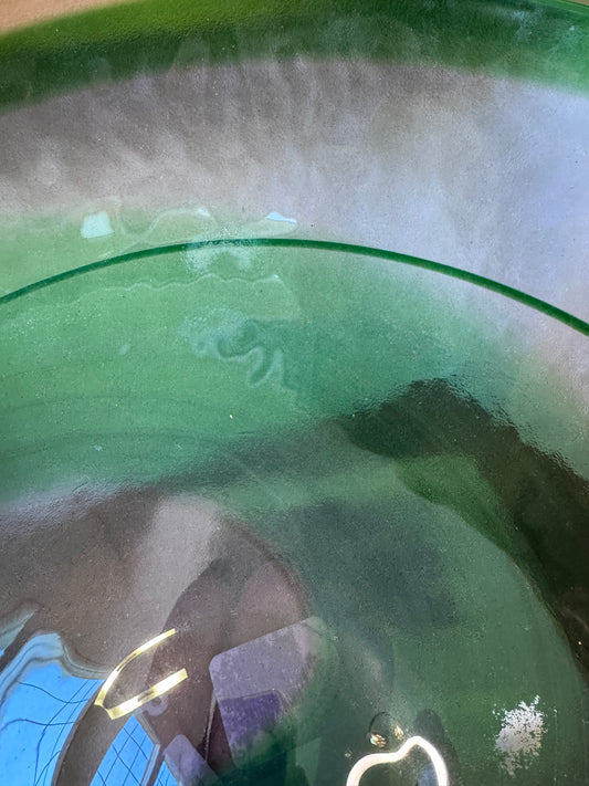 Murano Art Glass Centerpiece Bowl – Hand-Blown in Italy – Crate & Barrel, Green & Amethyst, 15.75”