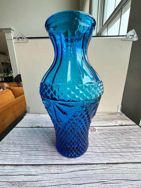 Empoli Italian Blue Glass Diamond Vase – 10” Tall