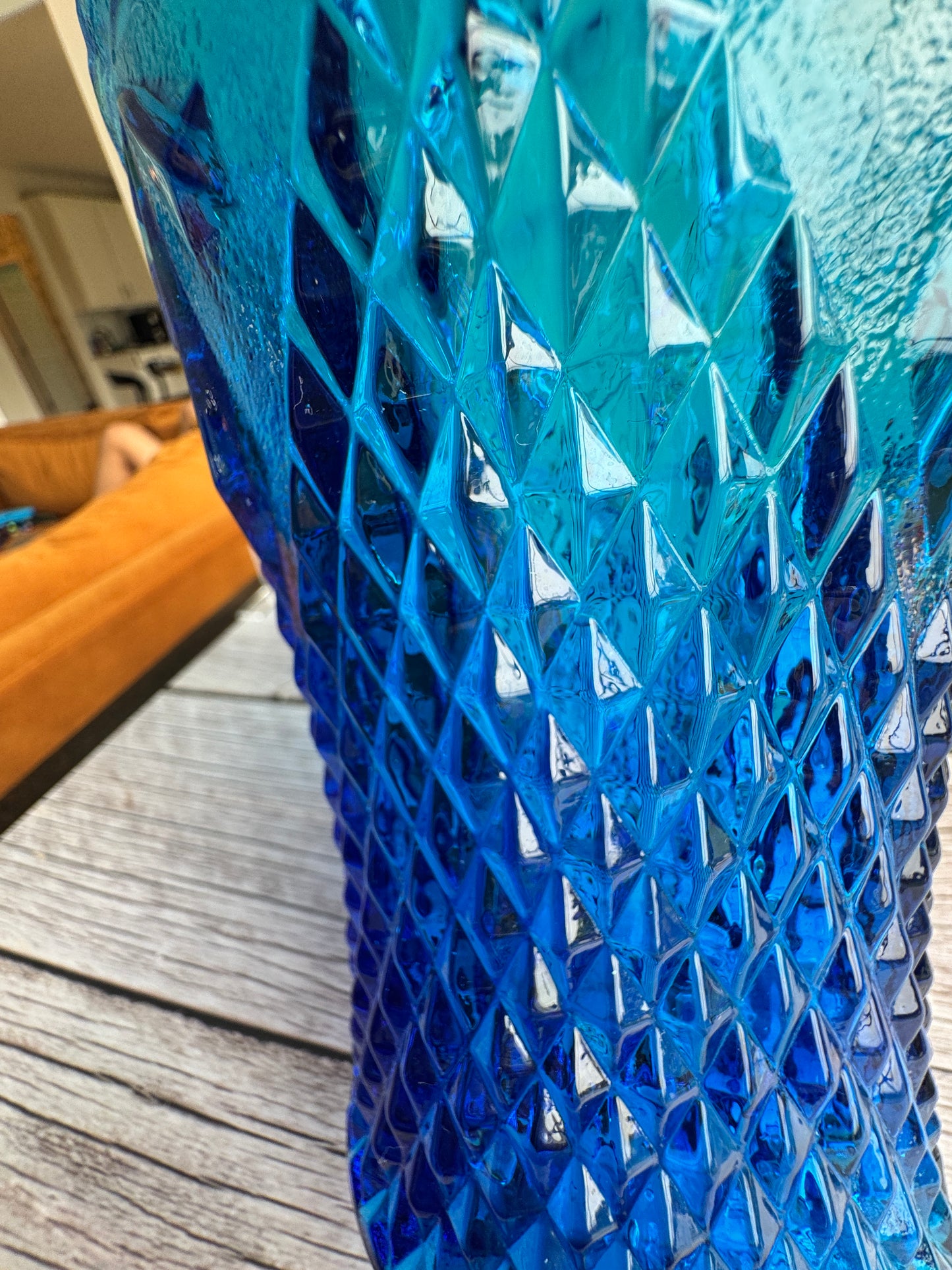 Empoli Italian Blue Glass Diamond Vase – 10” Tall