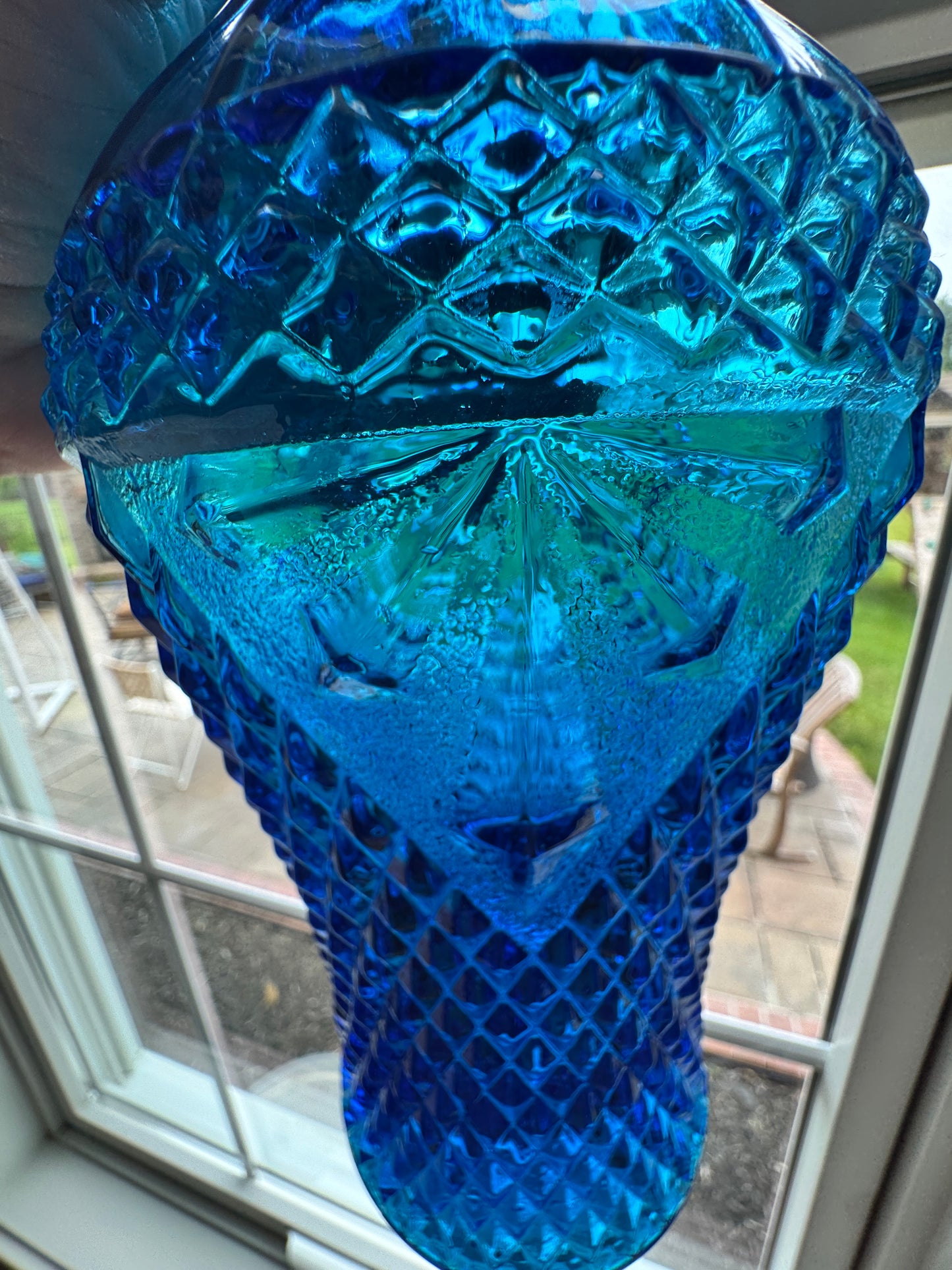Empoli Italian Blue Glass Diamond Vase – 10” Tall
