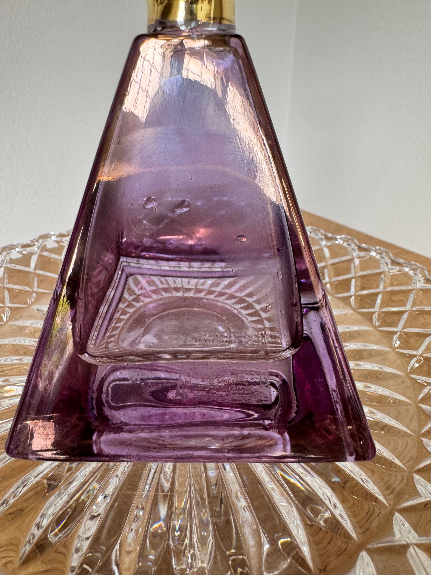 Illusions Pyramid Perfume Bottle – Amethyst and Emerald Art Glass with Gold Collar