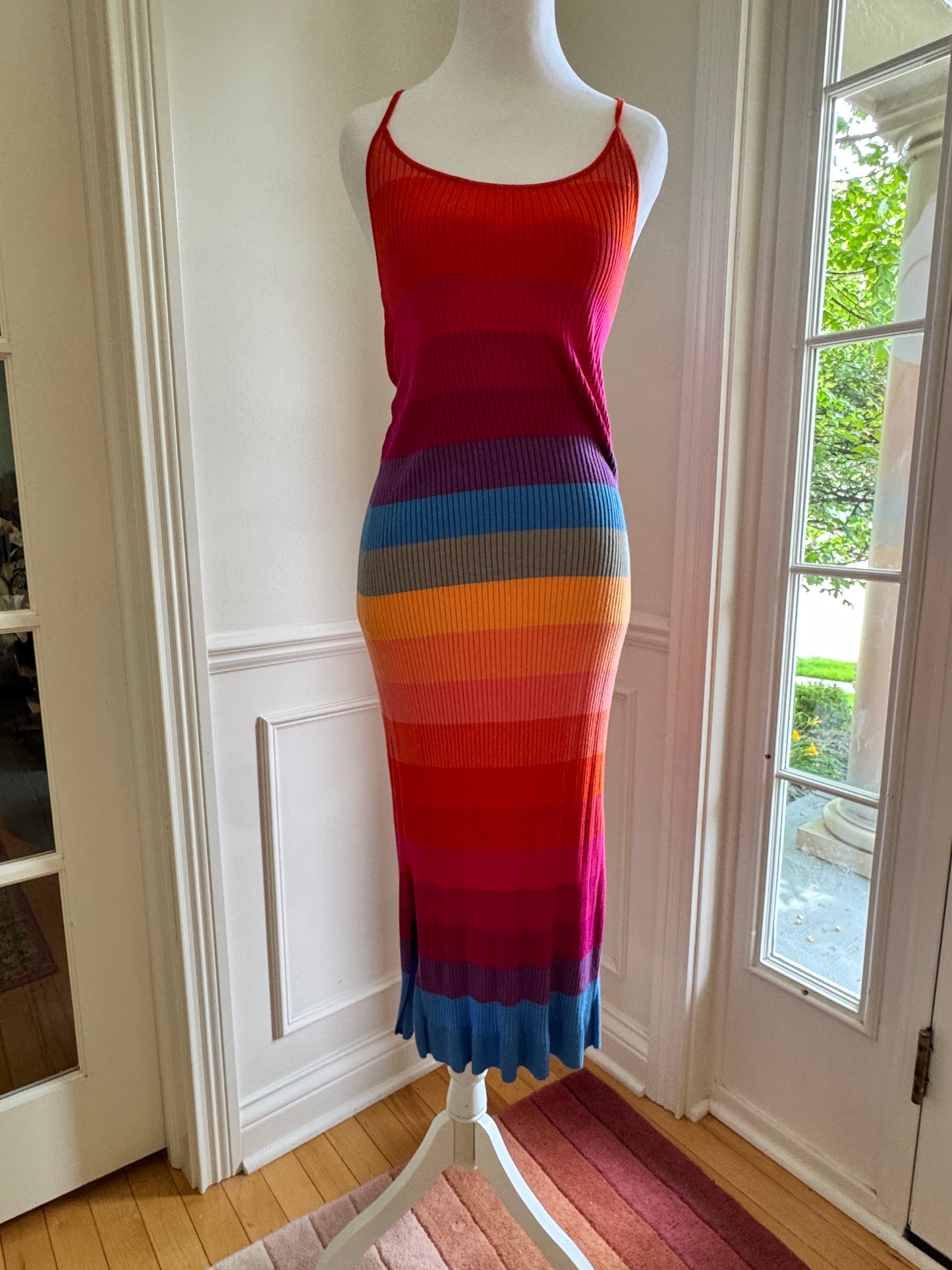 Banana&nbsp;Republic Rainbow Stripe Ribbed Knit Midi Dress – Size Small