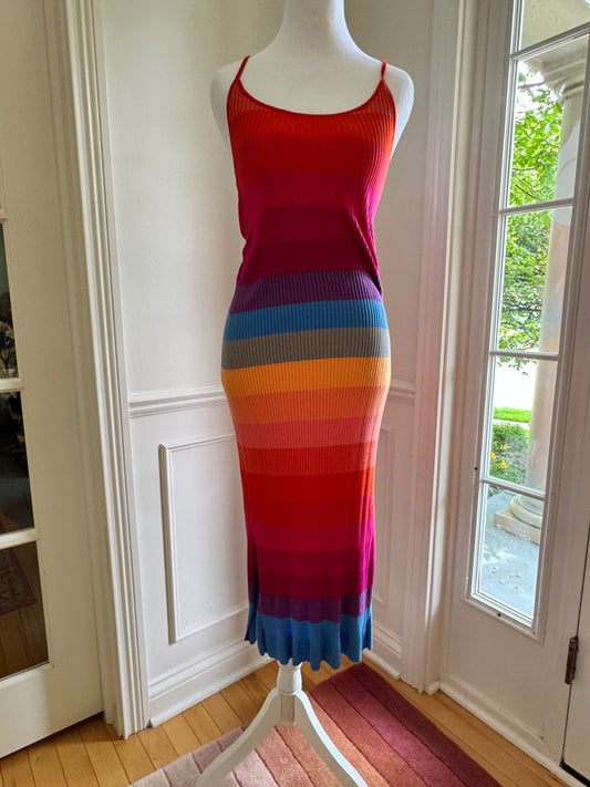 Banana&nbsp;Republic Rainbow Stripe Ribbed Knit Midi Dress – Size Small