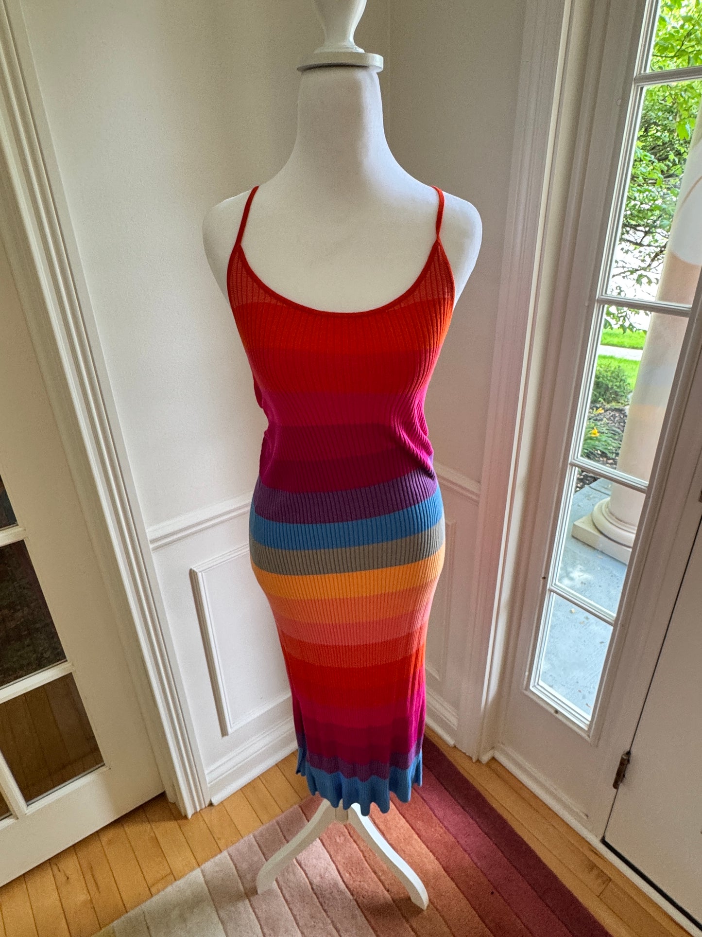 Banana&nbsp;Republic Rainbow Stripe Ribbed Knit Midi Dress – Size Small