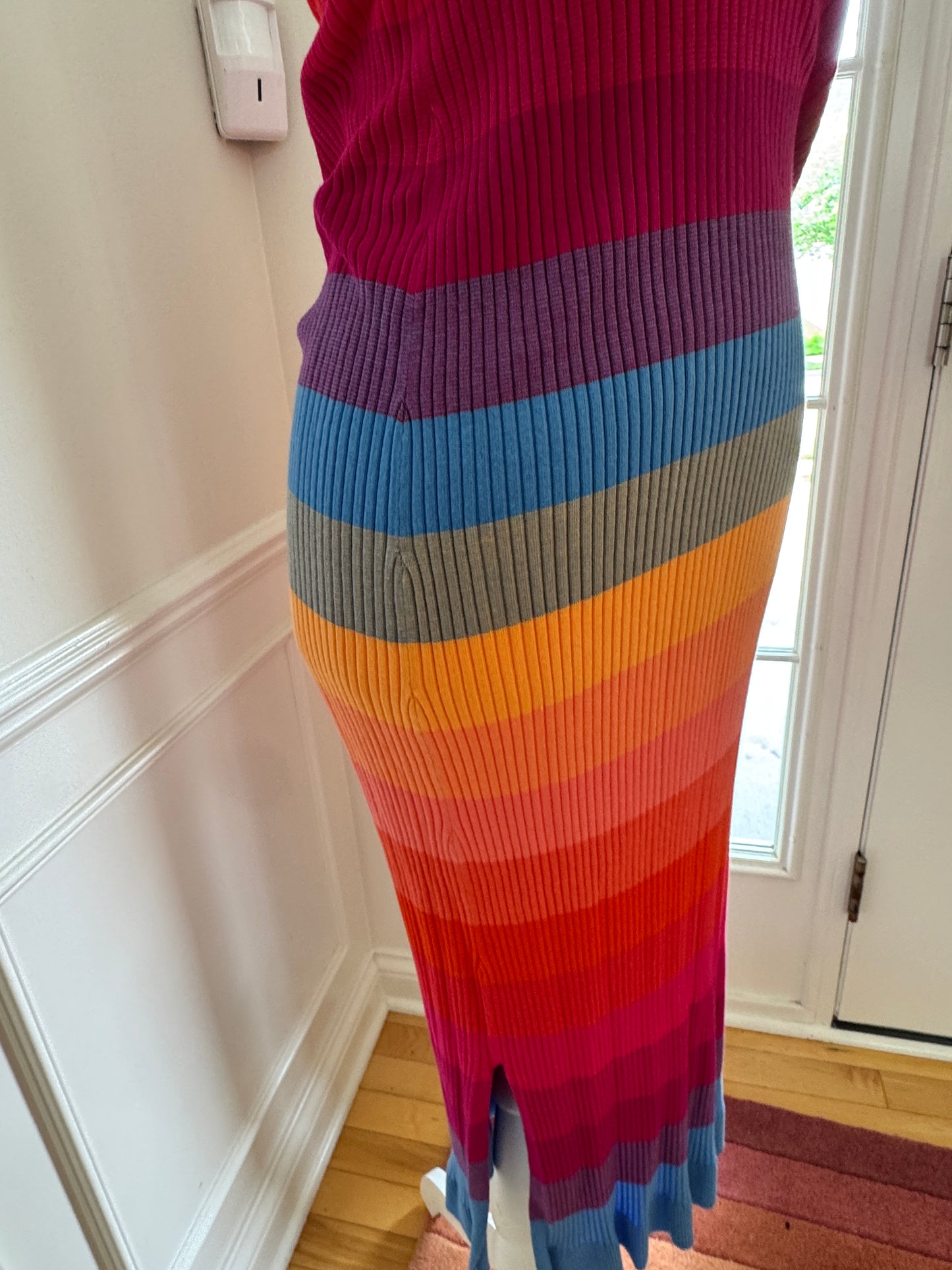 Banana&nbsp;Republic Rainbow Stripe Ribbed Knit Midi Dress – Size Small