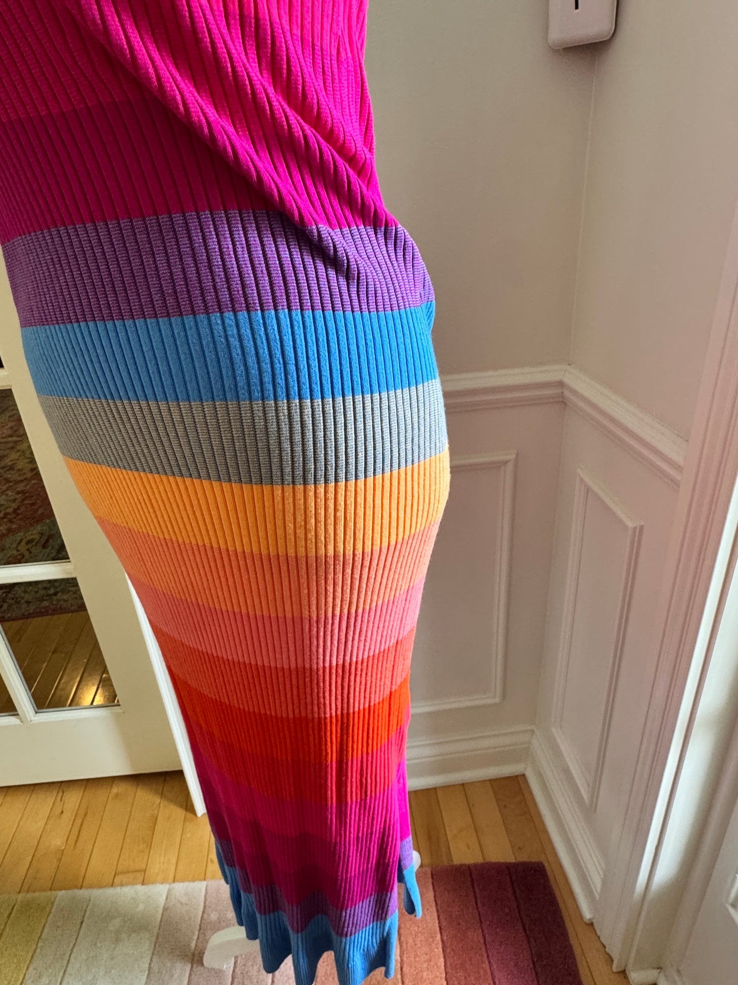Banana&nbsp;Republic Rainbow Stripe Ribbed Knit Midi Dress – Size Small