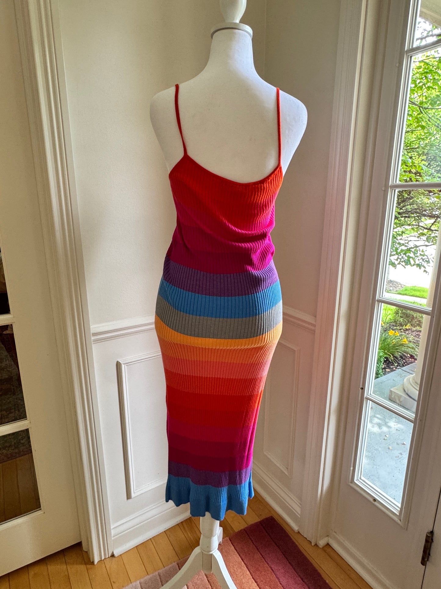 Banana&nbsp;Republic Rainbow Stripe Ribbed Knit Midi Dress – Size Small