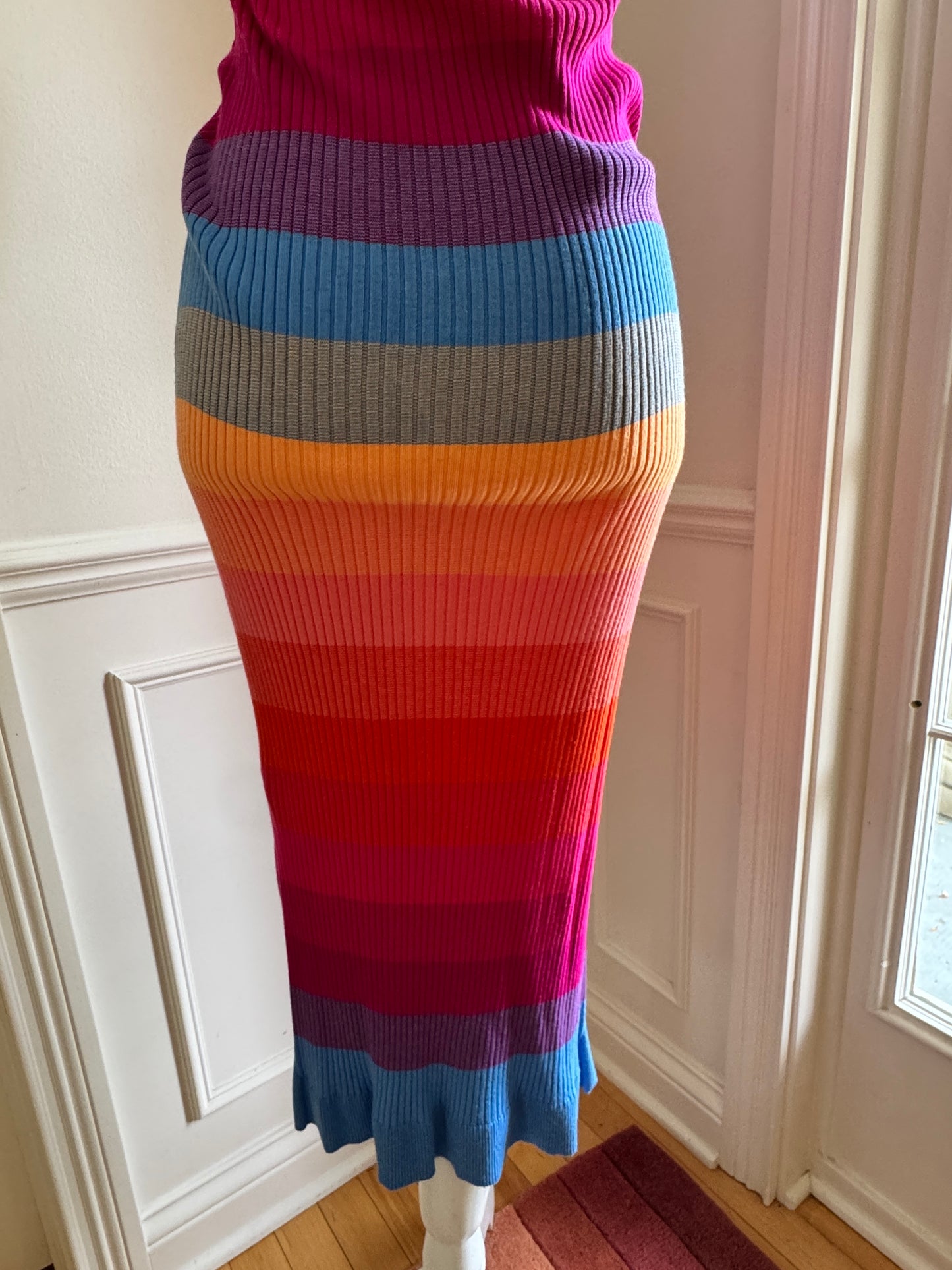 Banana&nbsp;Republic Rainbow Stripe Ribbed Knit Midi Dress – Size Small