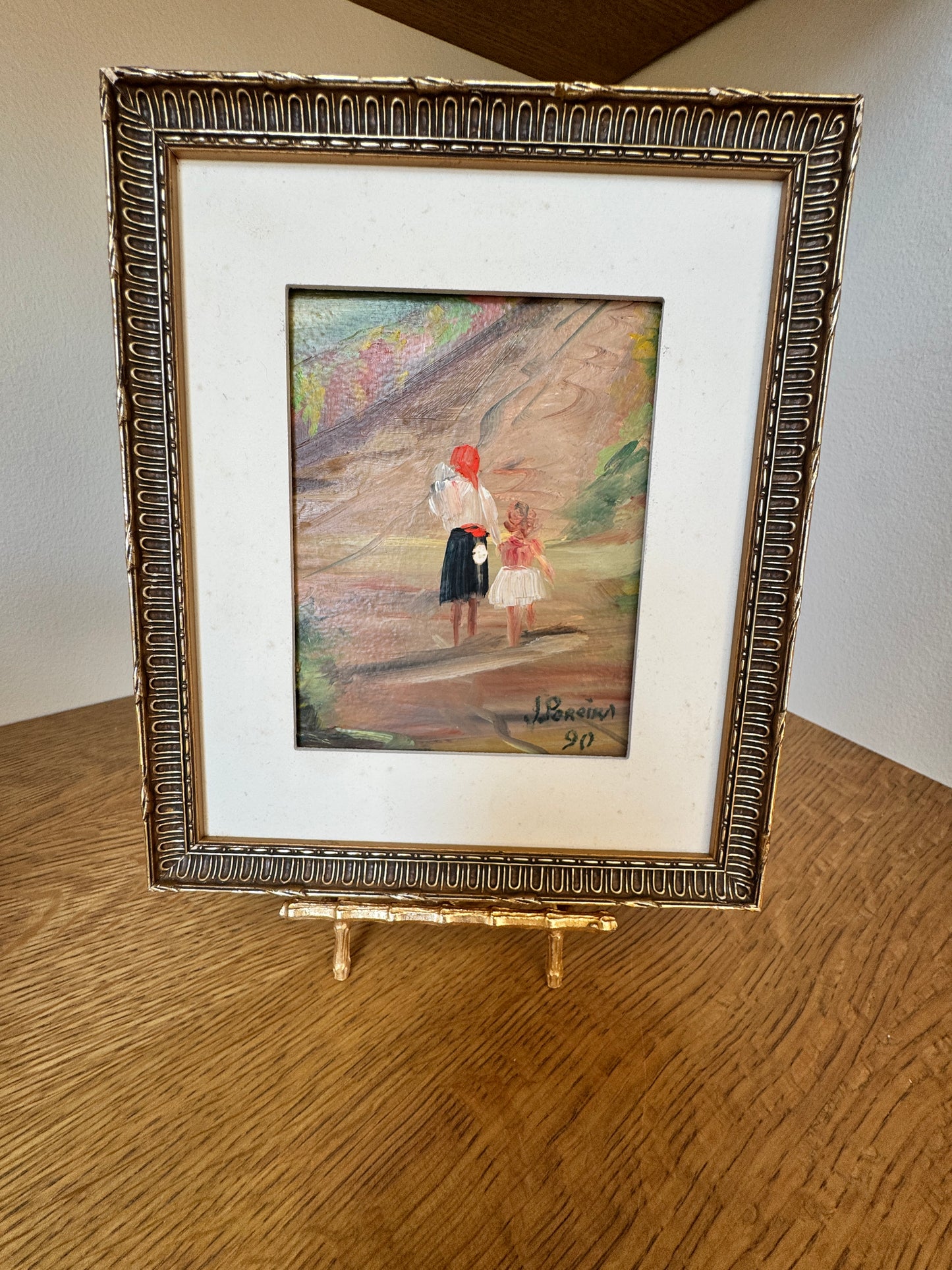 Framed Oil Painting - Mother & Child Scene, Signed by Artist