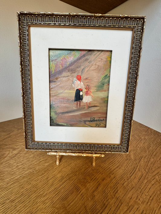 Framed Oil Painting - Mother & Child Scene, Signed by Artist