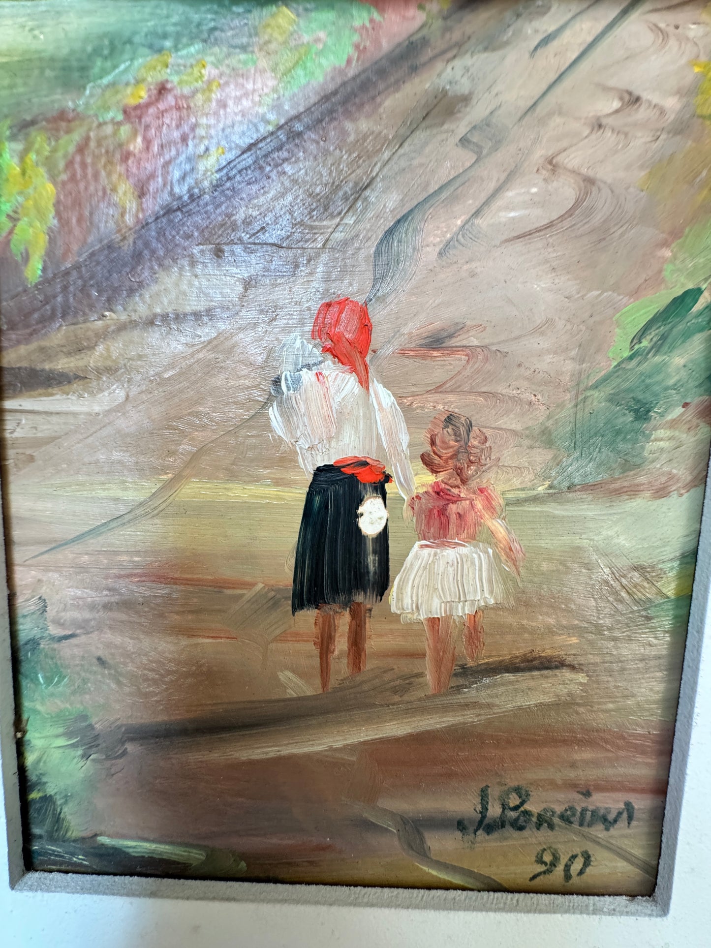 Framed Oil Painting - Mother & Child Scene, Signed by Artist