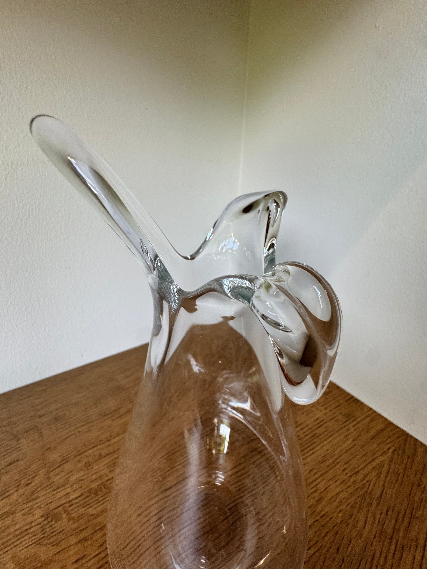 Mid-Century Scandinavian Glass Vase – Etched “S” Mark, Clear Art Glass, 10” Tall