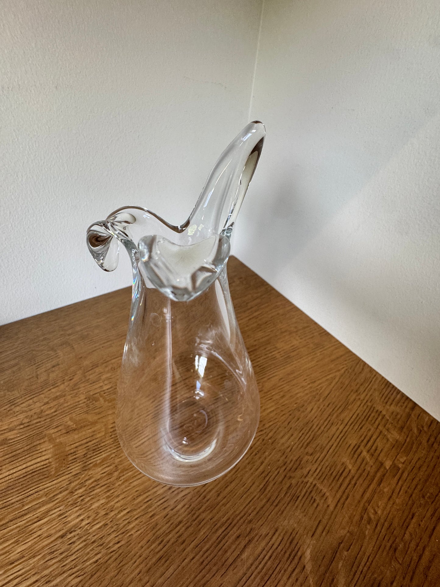 Mid-Century Scandinavian Glass Vase – Etched “S” Mark, Clear Art Glass, 10” Tall