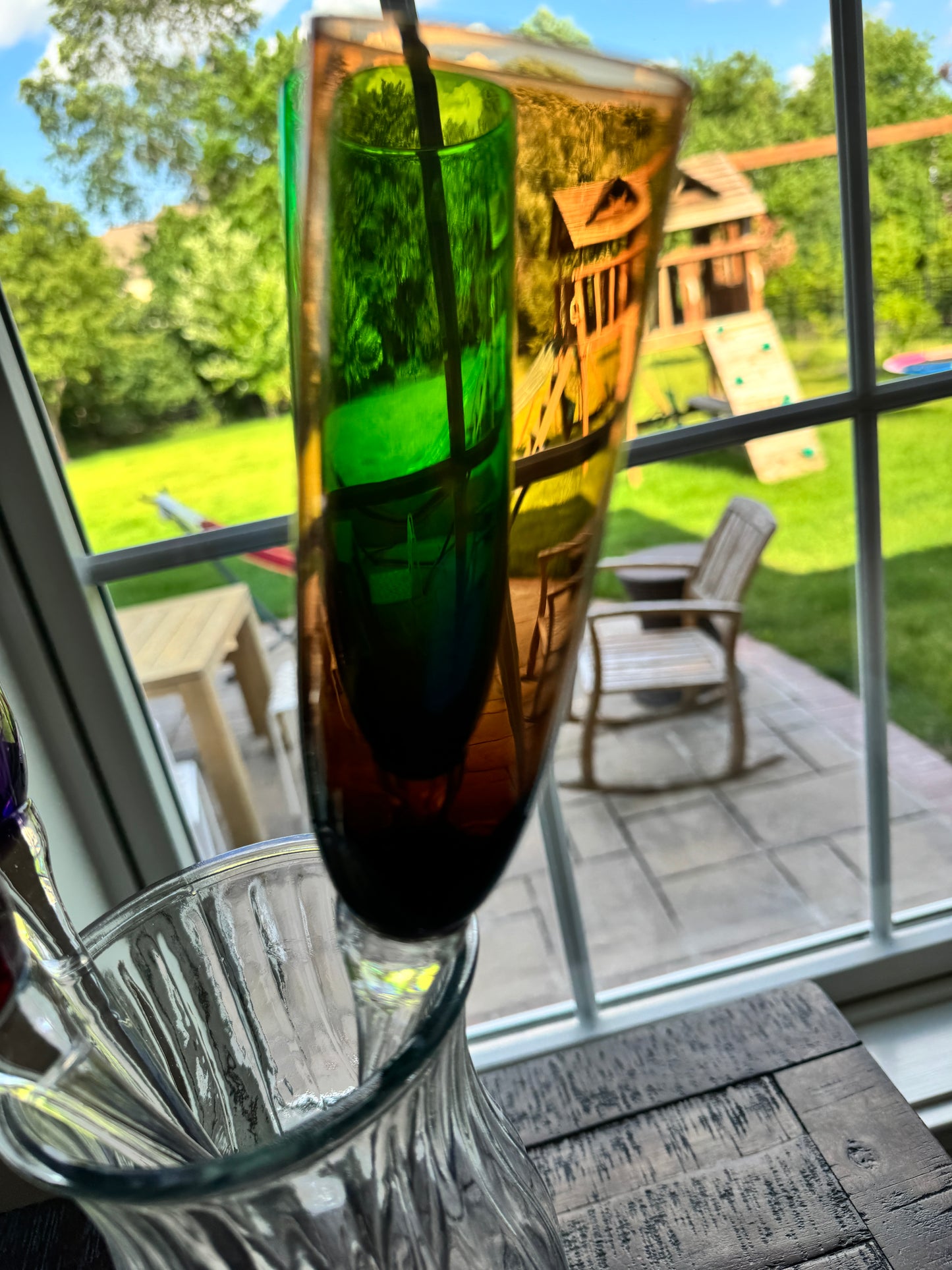 Curated Handblown Rainbow Champagne Flute Set (Set of 4 + Display Vase
