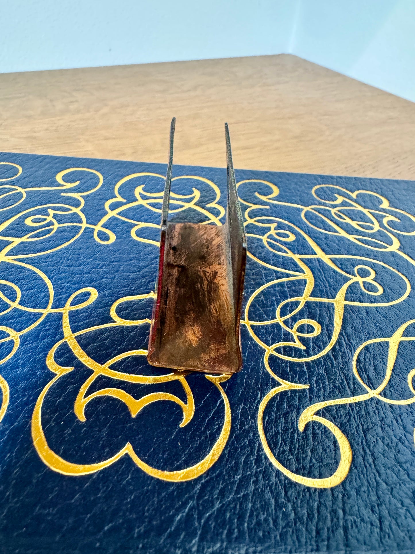 Hand-Painted Copper Match Holder with Butterflies + Vintage Matchbox – 2.25”