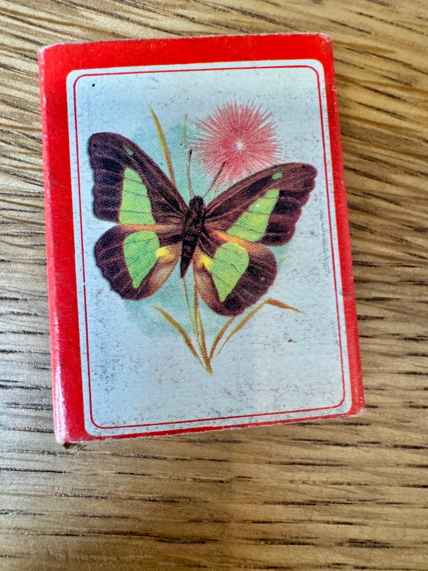 Hand-Painted Copper Match Holder with Butterflies + Vintage Matchbox – 2.25”