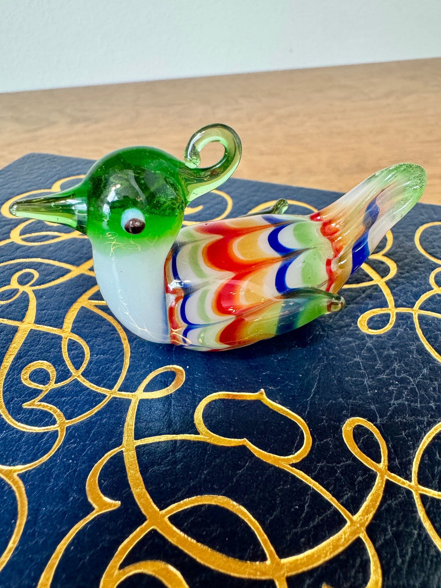 Murano Style Multicolor Glass Bird Figurine – Handblown Art Glass, 3”