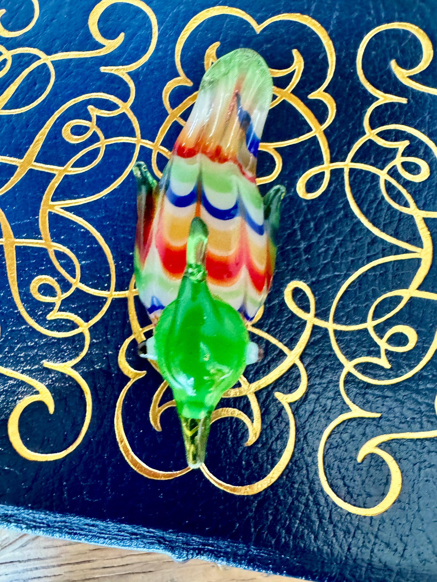 Murano Style Multicolor Glass Bird Figurine – Handblown Art Glass, 3”