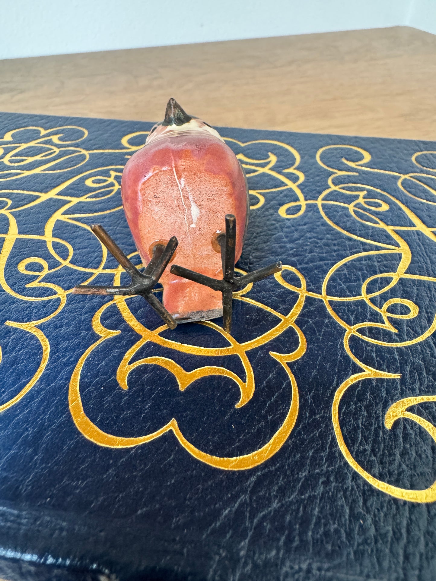 Hand-Painted Ceramic Bird Figurine with IRon Legs - 3" Tall