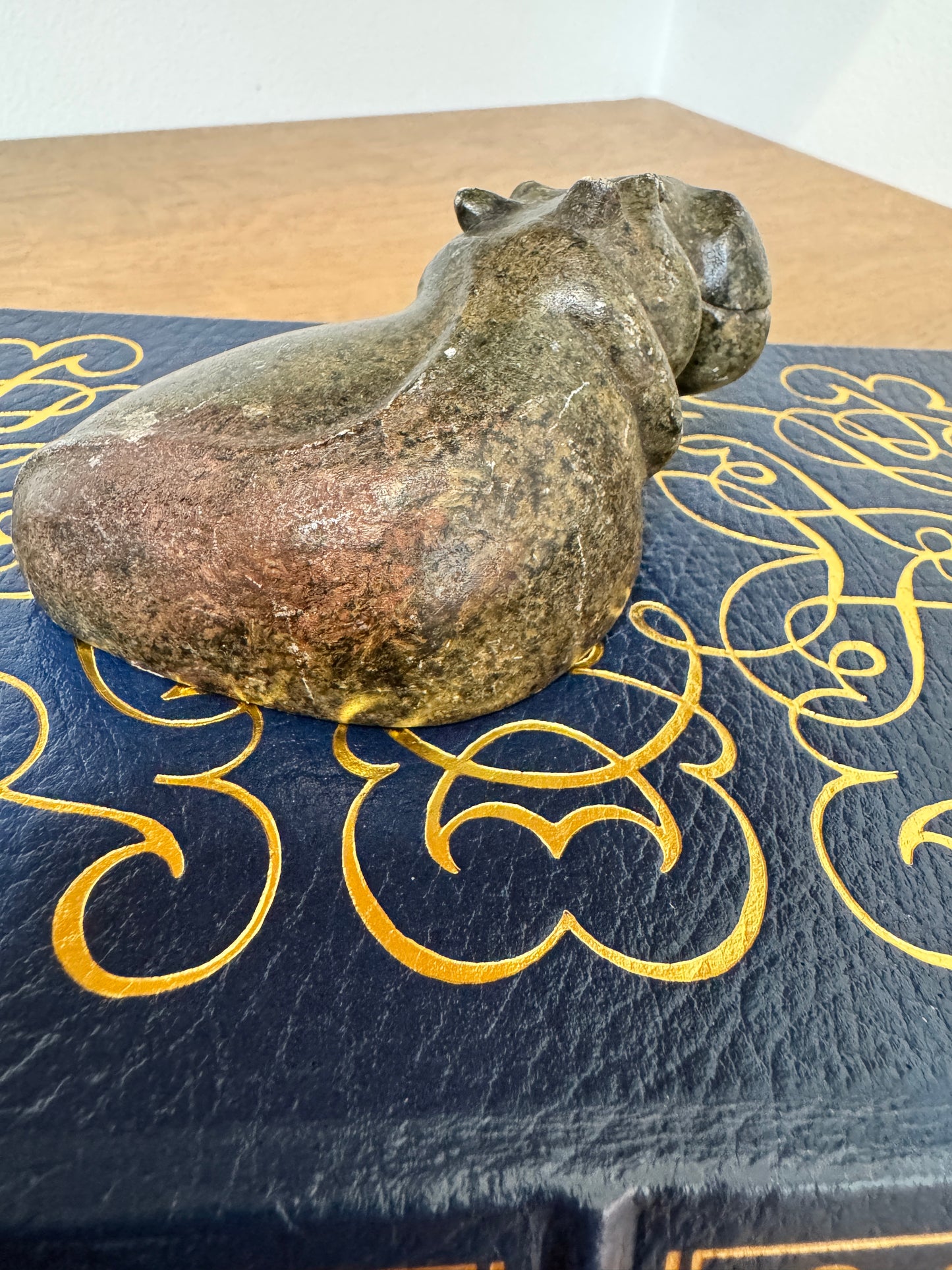 Hand-Carved Stone Hippo Figurine - Natural Soapstone animal Sculpture - 4" long