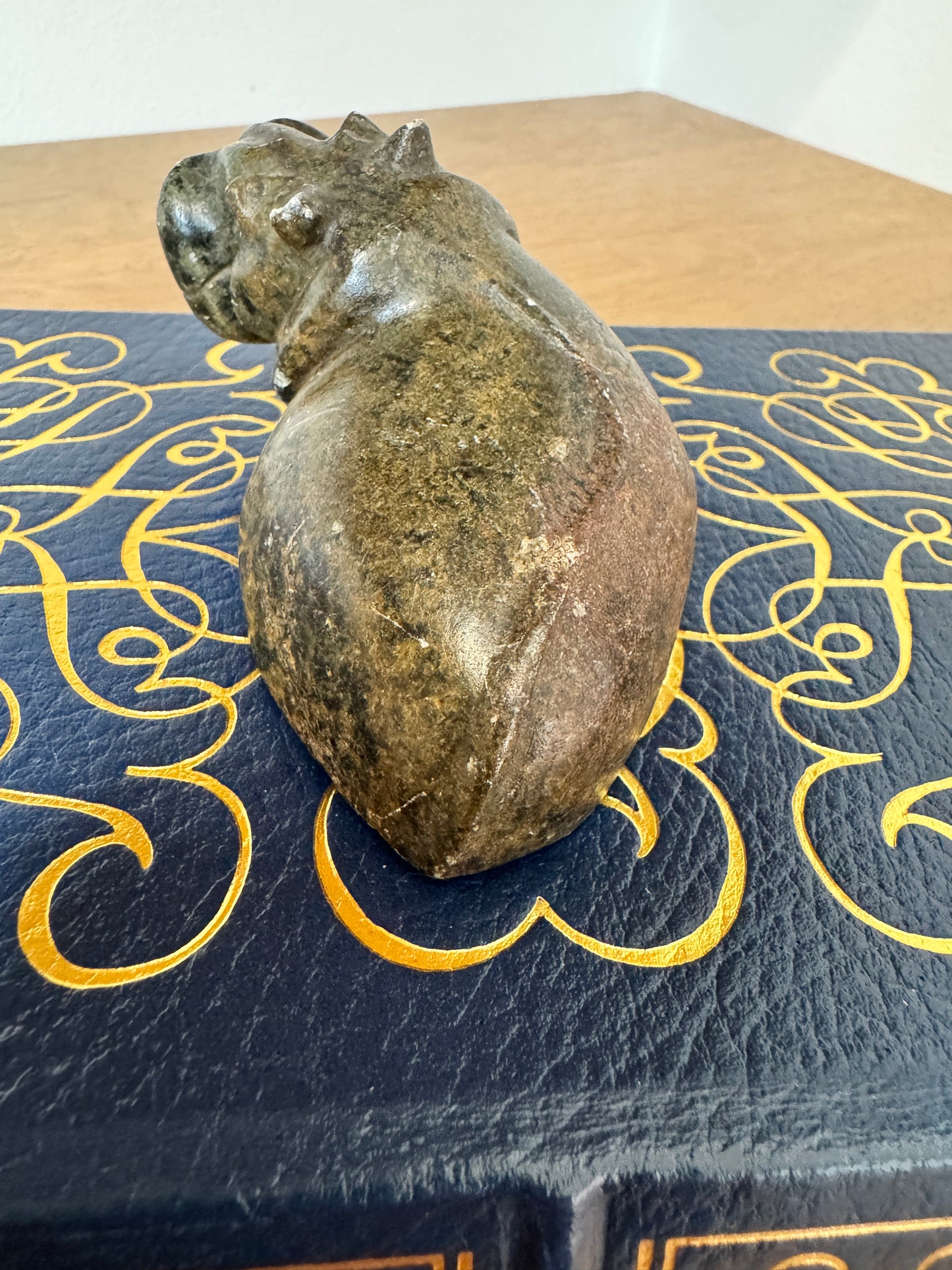 Hand-Carved Stone Hippo Figurine - Natural Soapstone animal Sculpture - 4" long