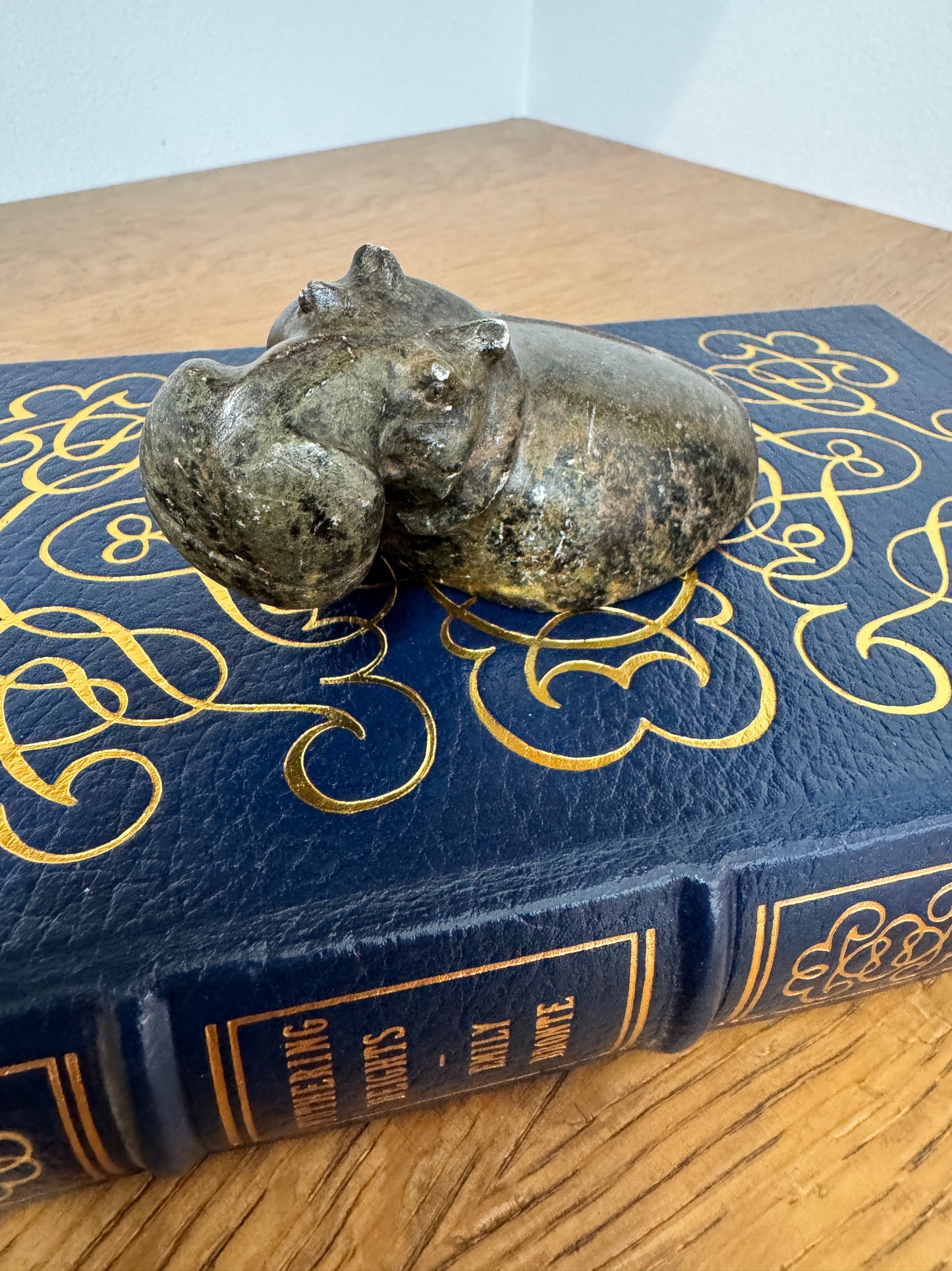 Hand-Carved Stone Hippo Figurine - Natural Soapstone animal Sculpture - 4" long