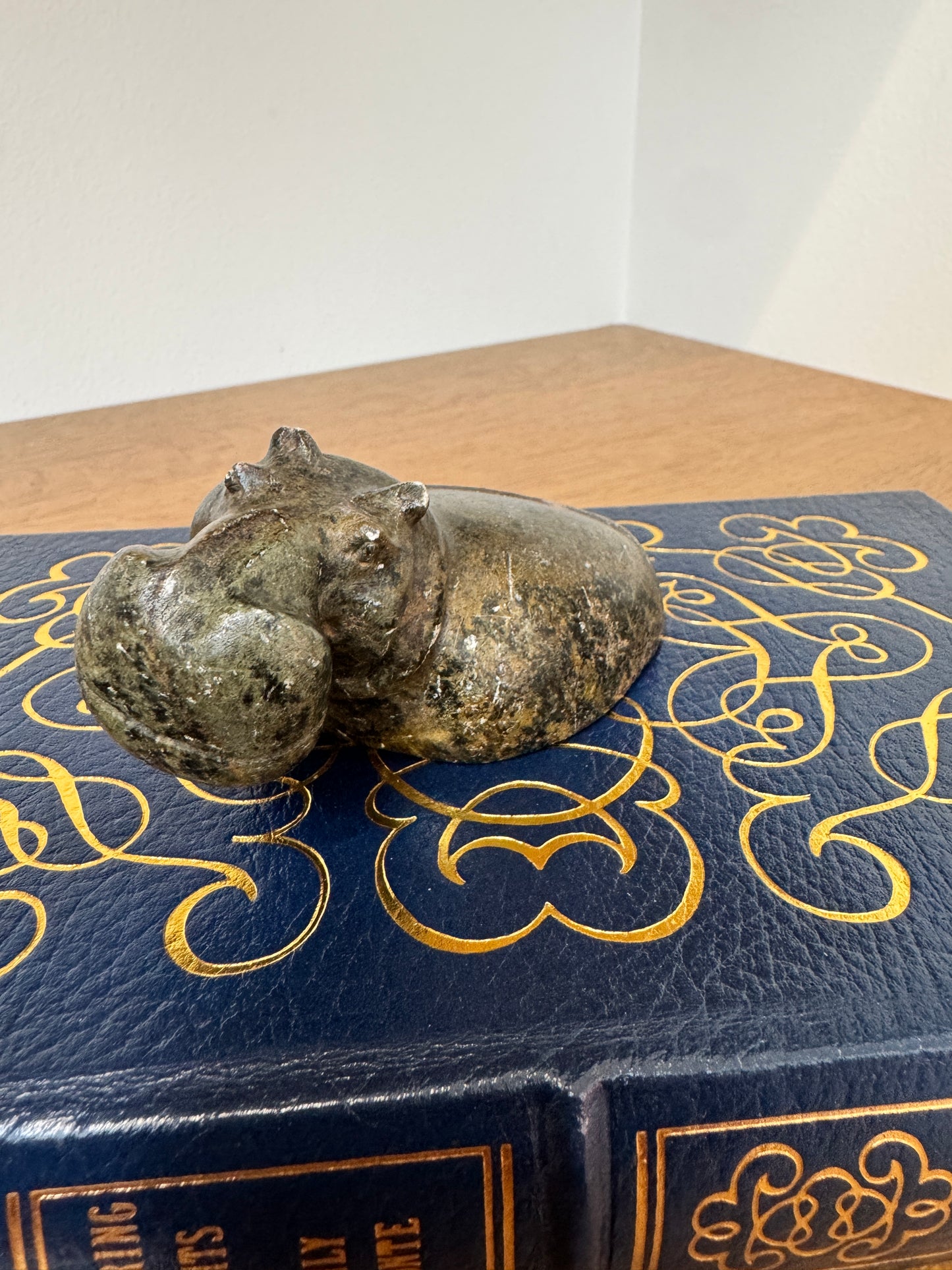 Hand-Carved Stone Hippo Figurine - Natural Soapstone animal Sculpture - 4" long