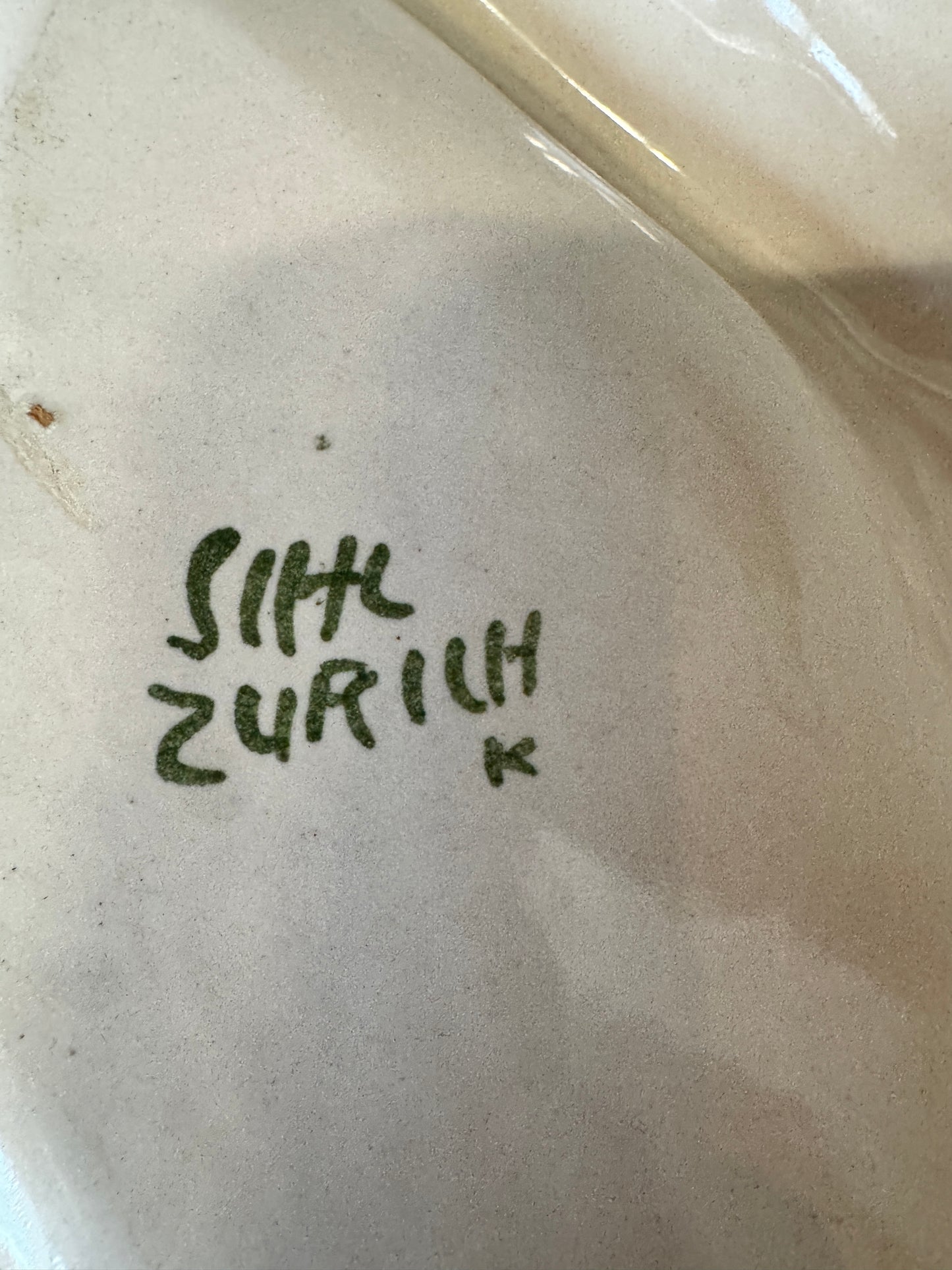 Sihl Zurich Hand-Painted Divided Ceramic Dish - Scenic Green Landscape Design, Midcentury Modern Swiss Pottery (12")
