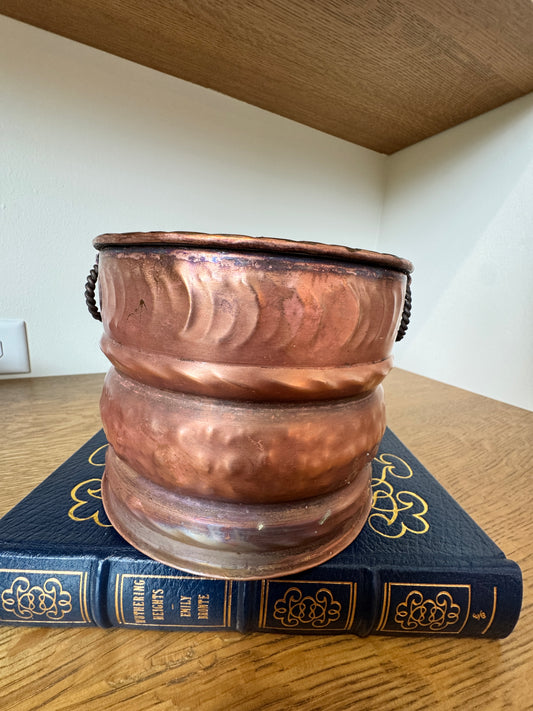 Swiss Handmade Copper Planter with Twisted Ring Handles - 5" x 6"
