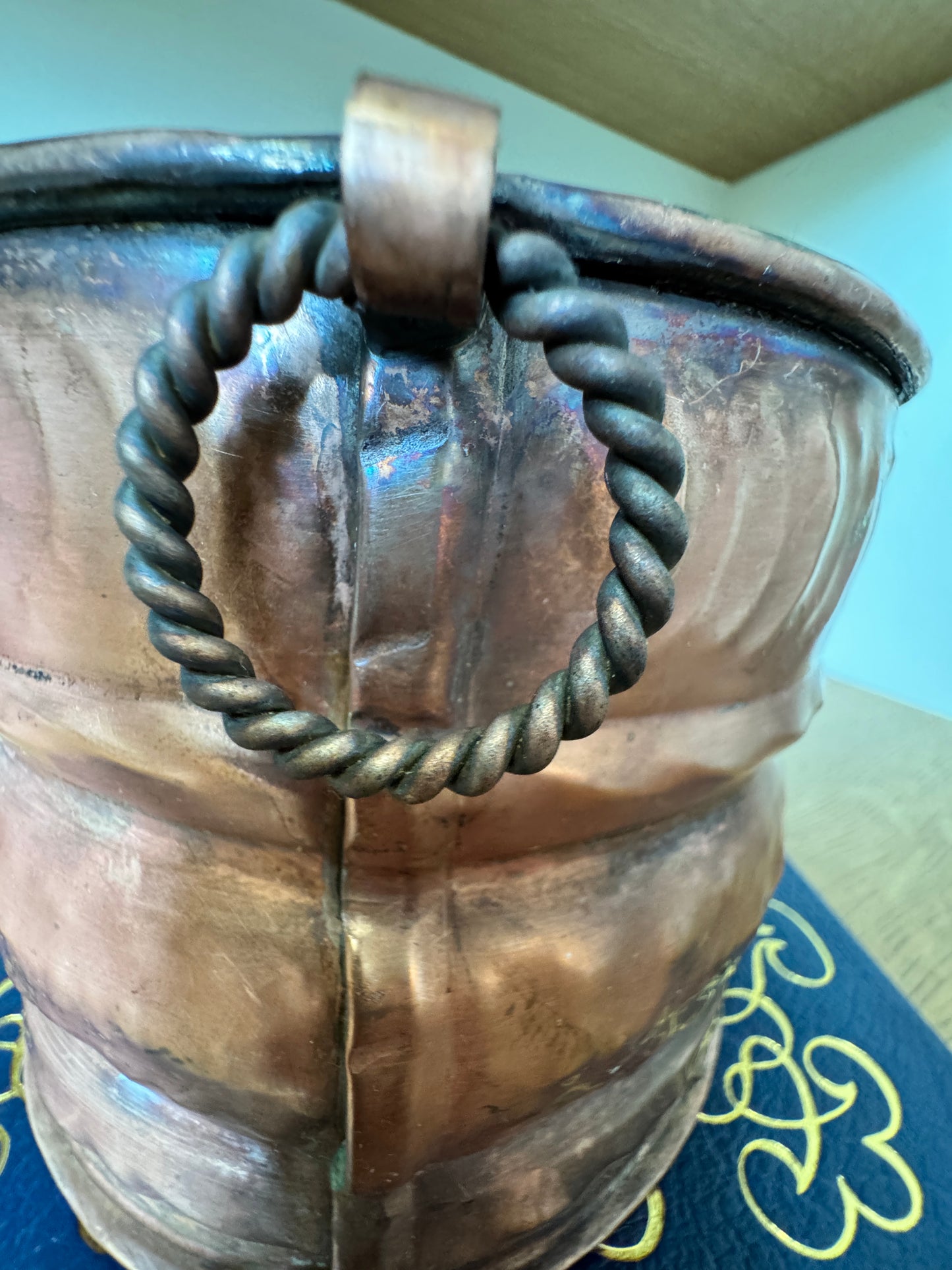 Swiss Handmade Copper Planter with Twisted Ring Handles - 5" x 6"