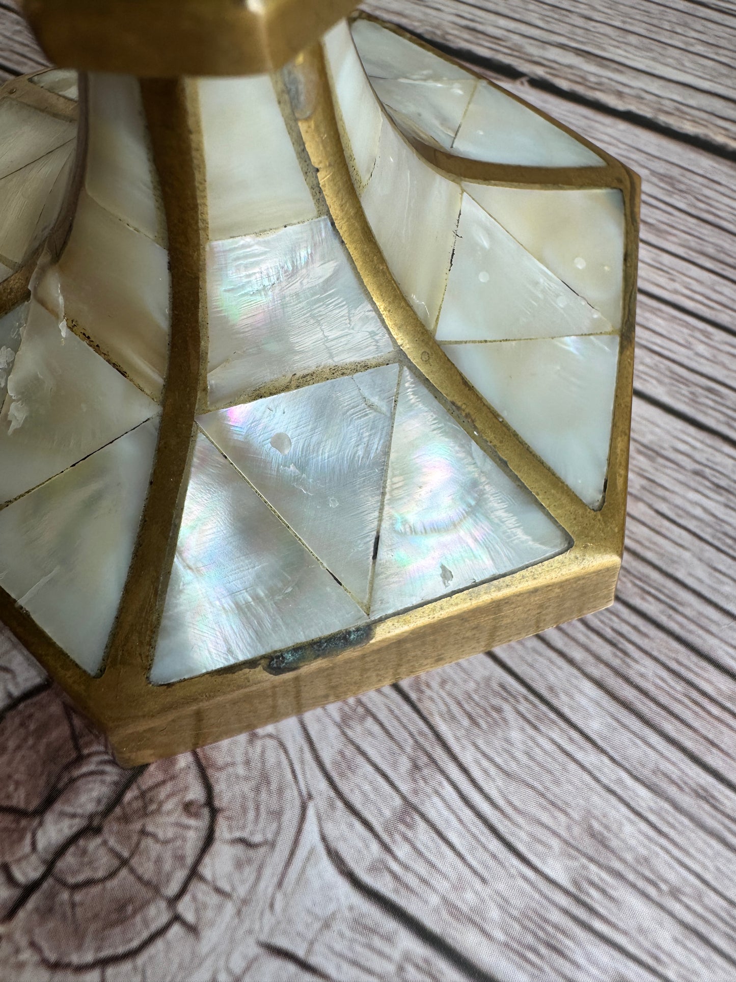 Mother-of-Pearl & Brass Candlestick Pair – 1970s–1990s