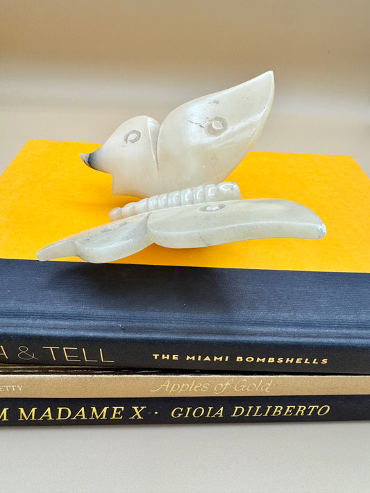 Vintage Alabaster Butterfly Figurine – Carved Stone Accent with Natural Wear