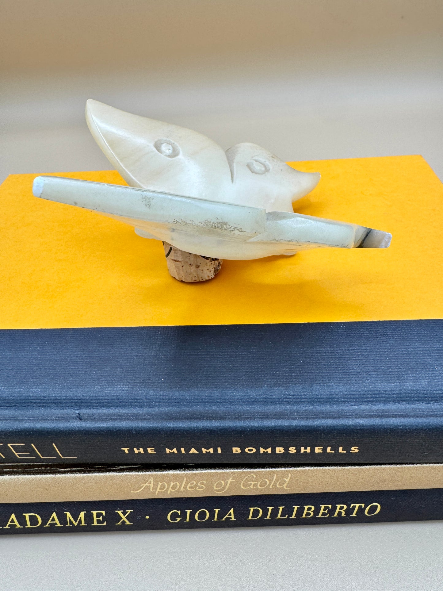 Vintage Alabaster Butterfly Figurine – Carved Stone Accent with Natural Wear