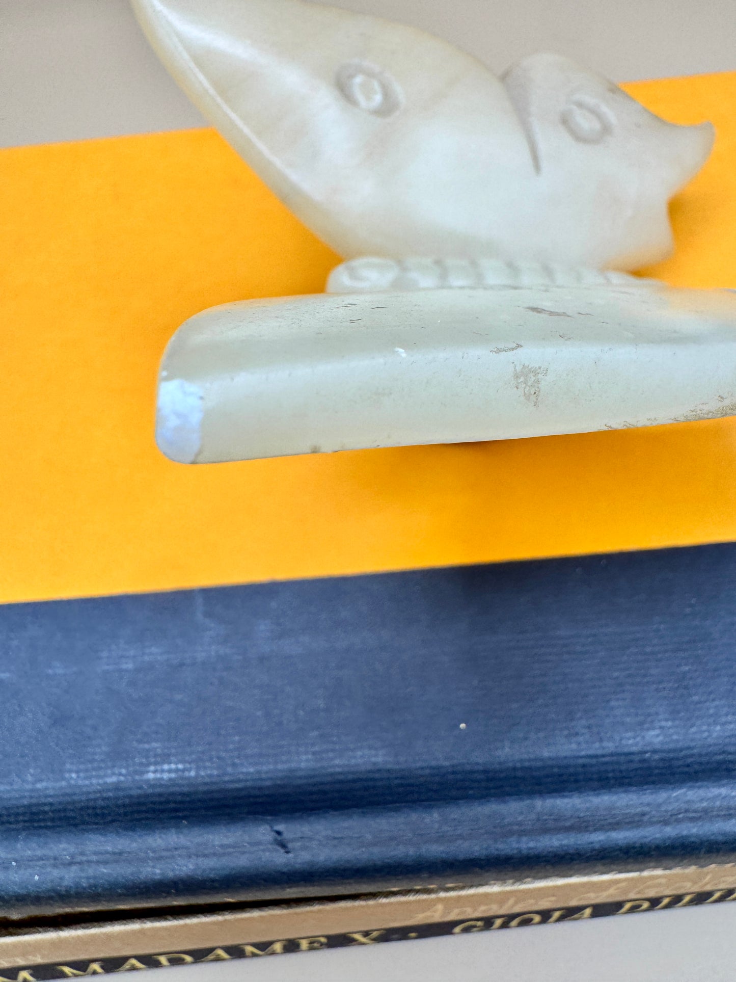 Vintage Alabaster Butterfly Figurine – Carved Stone Accent with Natural Wear