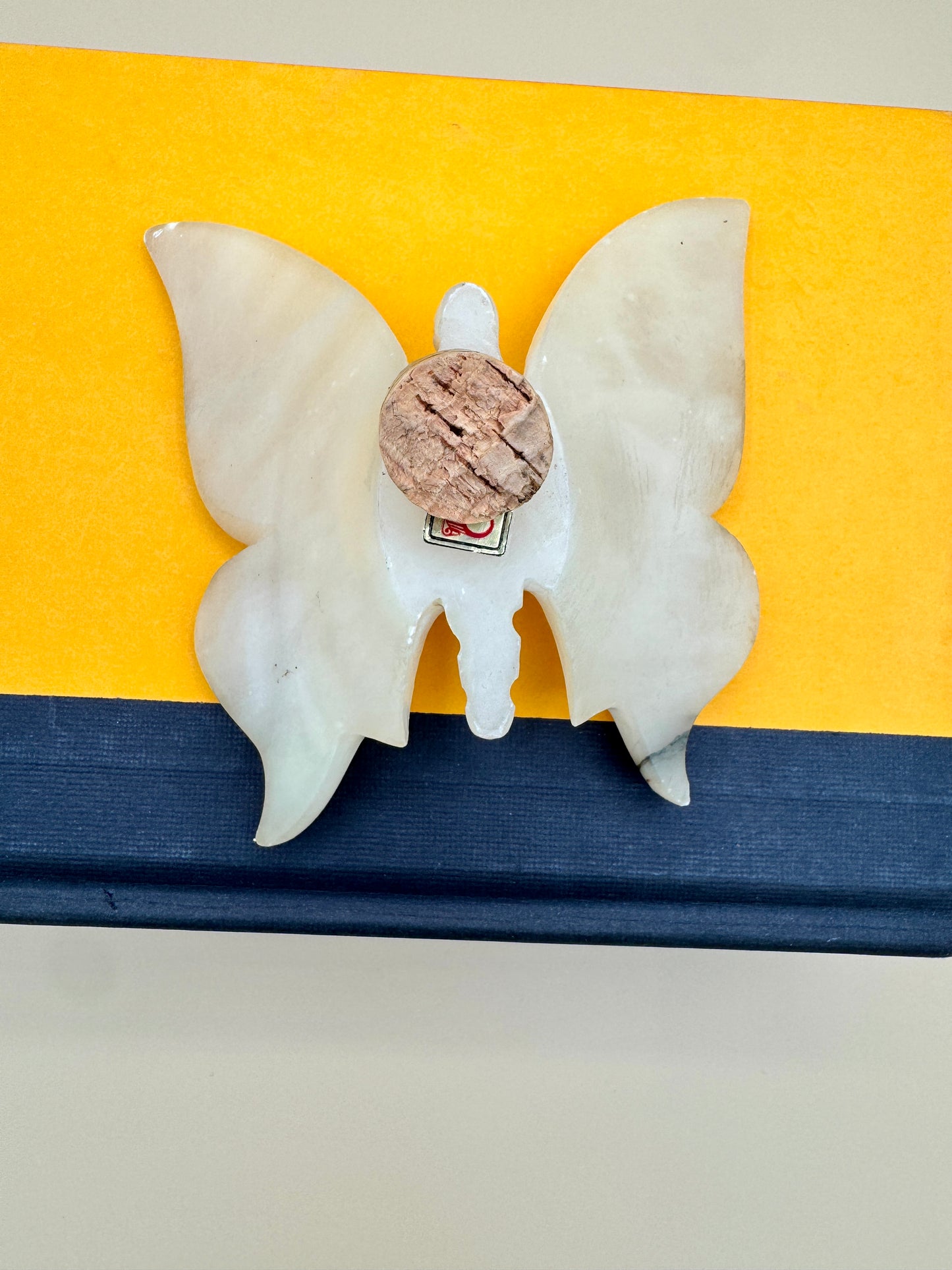 Vintage Alabaster Butterfly Figurine – Carved Stone Accent with Natural Wear