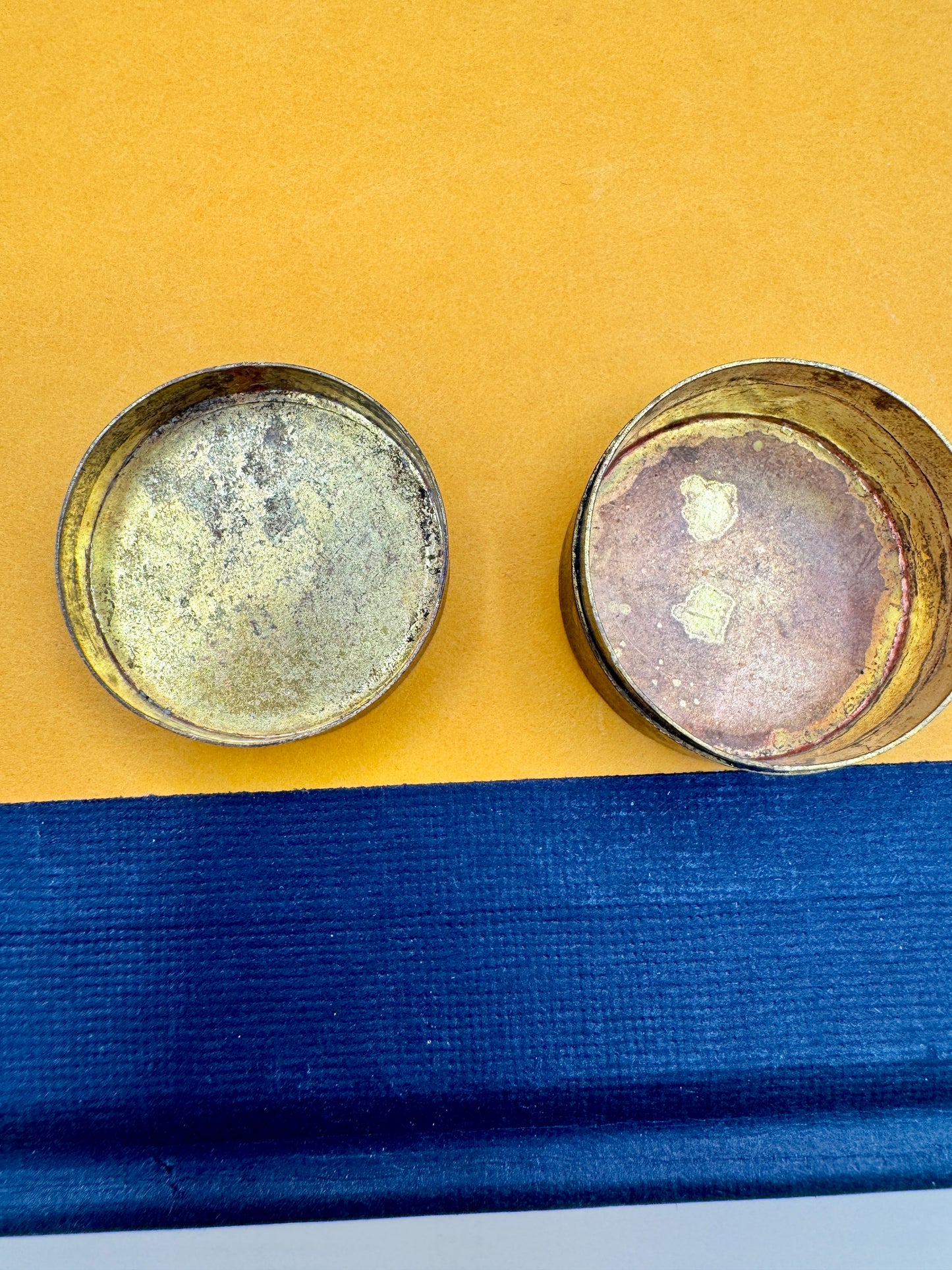Vintage Brass Pill Box with Mother of Pearl Inlay – Small Trinket Box, 1.5”