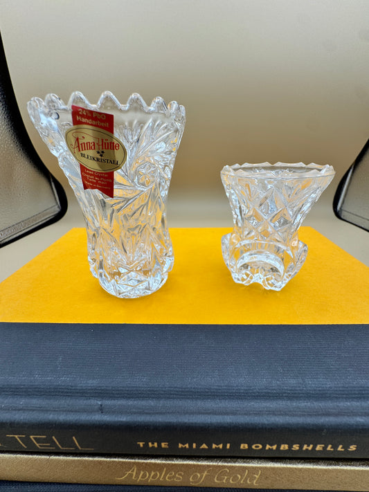 Pair of Crystal Toothpick Holders – Anna Hutton Bleikristall 24% Lead Crystal + Unmarked Pressed Crystal