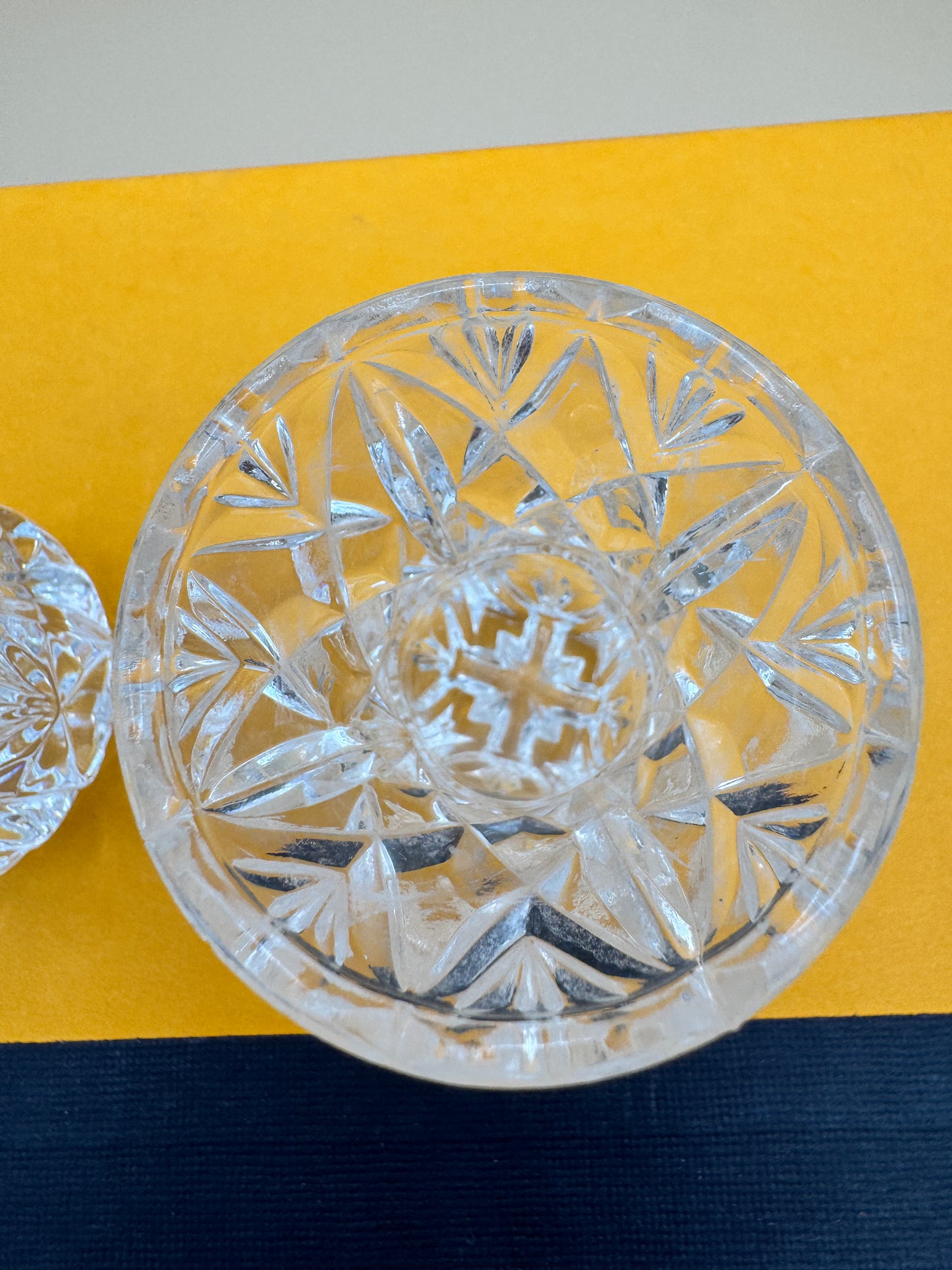 Pair of Crystal Toothpick Holders – Anna Hutton Bleikristall 24% Lead Crystal + Unmarked Pressed Crystal