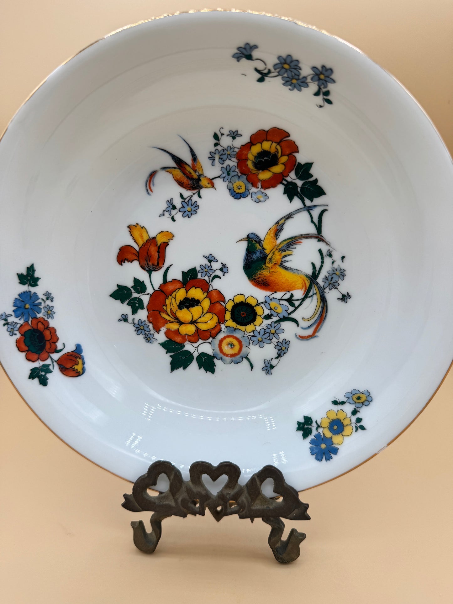 Gebrüder Benedikt Porcelain Bowl – Bird & Floral Design, Czechoslovakia, 8.5”
