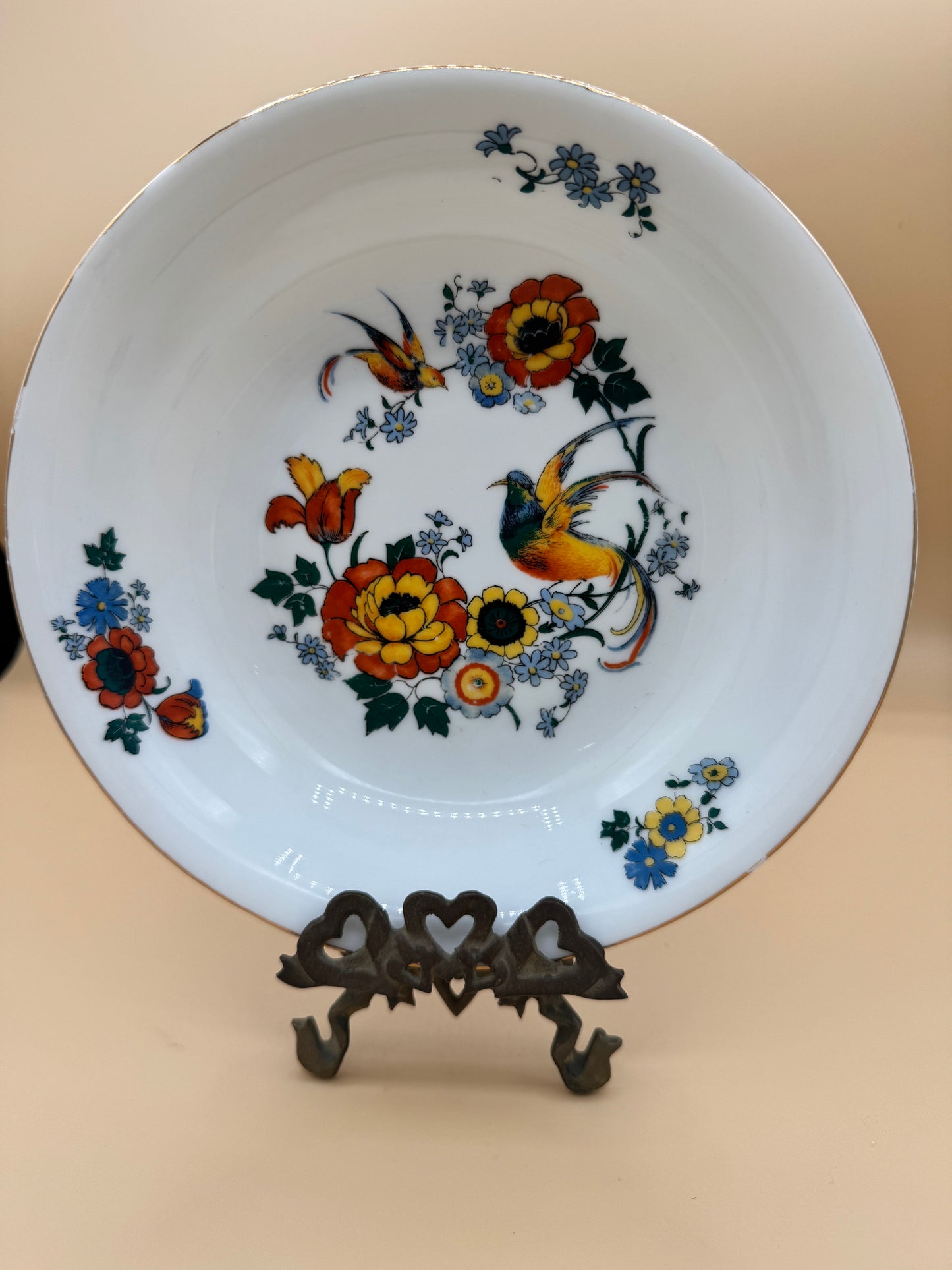 Gebrüder Benedikt Porcelain Bowl – Bird & Floral Design, Czechoslovakia, 8.5”