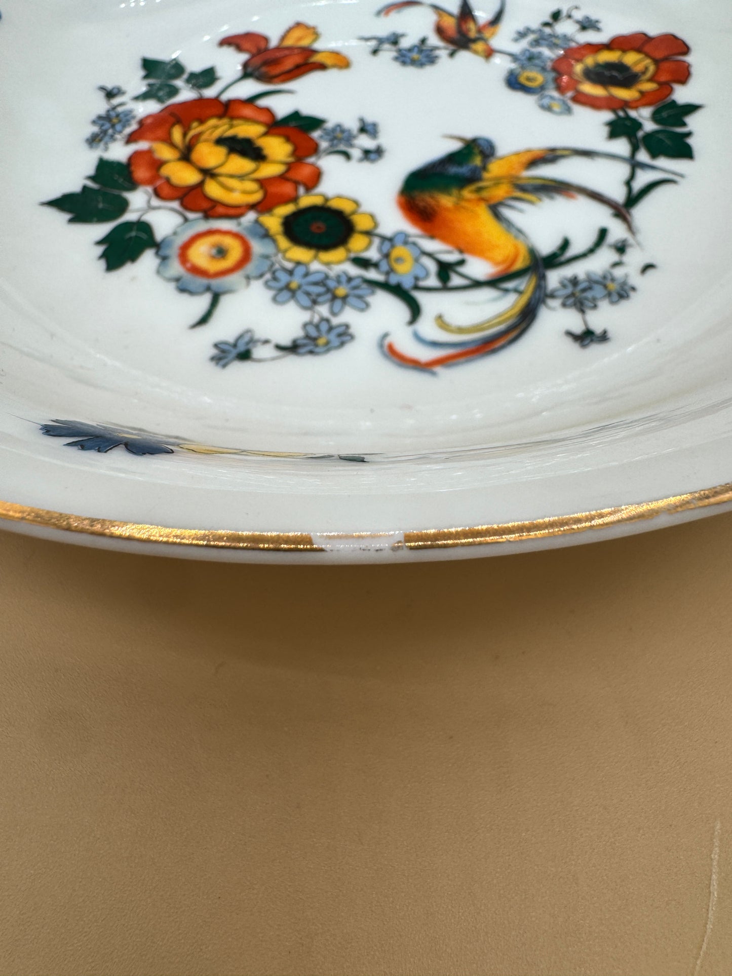 Gebrüder Benedikt Porcelain Bowl – Bird & Floral Design, Czechoslovakia, 8.5”