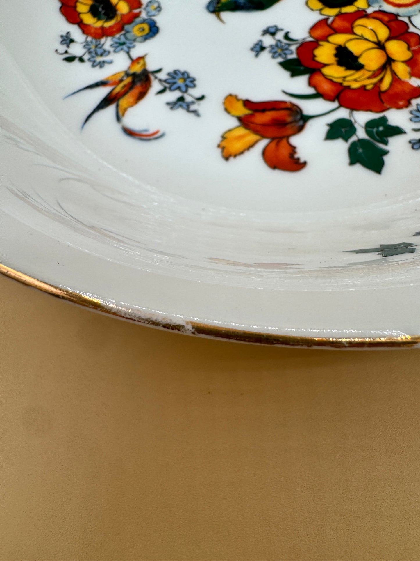 Gebrüder Benedikt Porcelain Bowl – Bird & Floral Design, Czechoslovakia, 8.5”