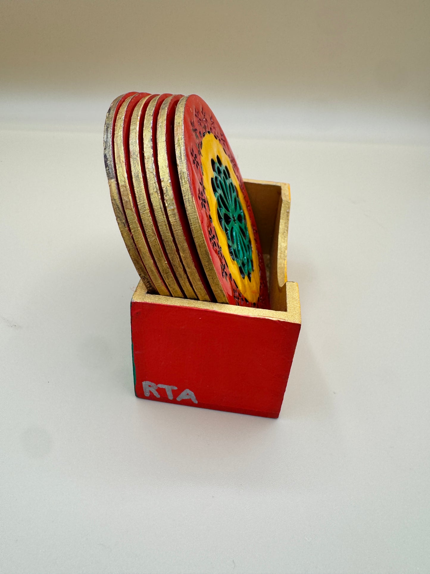 Wooden Laser Cut Coaster Set with Holder – 6 Pieces